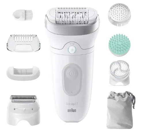 Depiladora - Braun Silk·épil 7 7-081 SkinSpa, Tecnología MicroGrip, Luz SmartLight, Wet&Dry, Piel suave duradera, Todo en uno, Plata