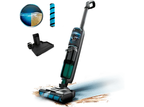 Fregona eléctrica - Cecotec FreeGo Wash&Vacuum Spray, Aspira y friega, 250 W, 700 ml, 35 min, Spray integrado, Incluye base de autolimpieza, Negro