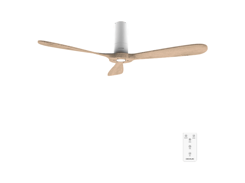 Ventilador de techo - Cecotec EnergySilence 5400 Classic, Motor DC 40 W, Mando, 6 velocidades, Temporizador 8h, 3 aspas, Blanco y madera clara