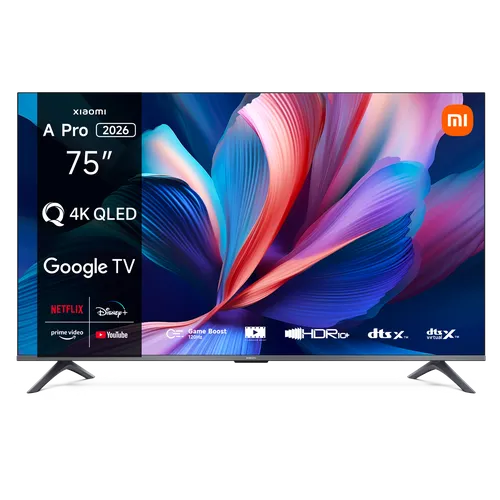 TV QLED 75" - Xiaomi 75 A PRO, 4K, Quad cortex A55, Smart TV, Google Negro