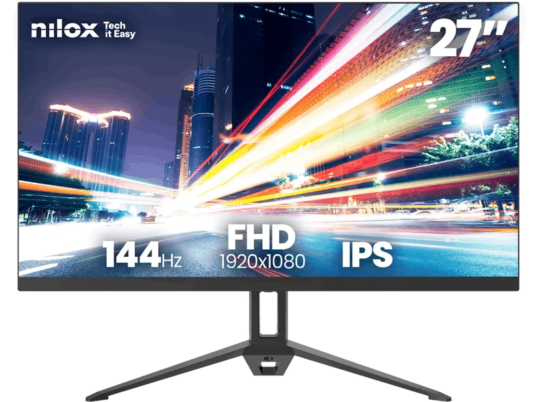Monitor - Nilox NXM27FHD14411, 27" Full-HD, 144 Hz, IPS, VGA y HDMI, VESA 75 x mm, Negro