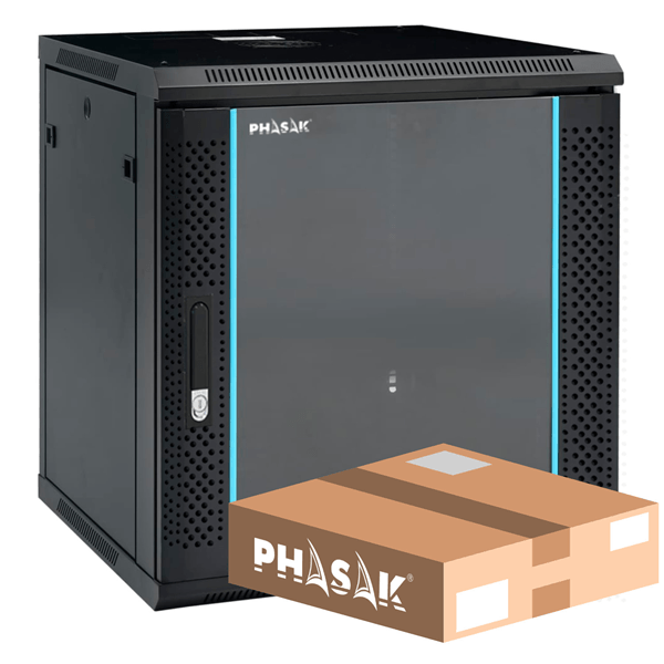 PHASAK Mural Rack PHASAK Pro 19" 12U Desmontado - Envio Flat Pack - PHO 2112D Negro