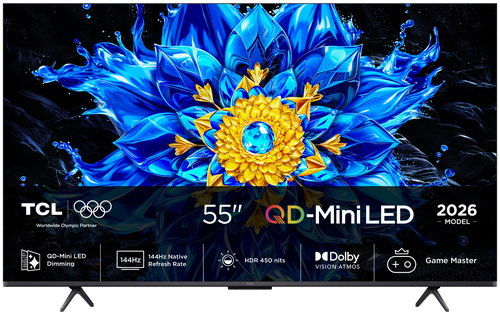TV QD-Mini LED 55" - TCL 55P8L, UHD 4K, AiPQ Processor, Smart TV, DVB-T2, Dolby Vision·Atmos, 144Hz, Google Negro