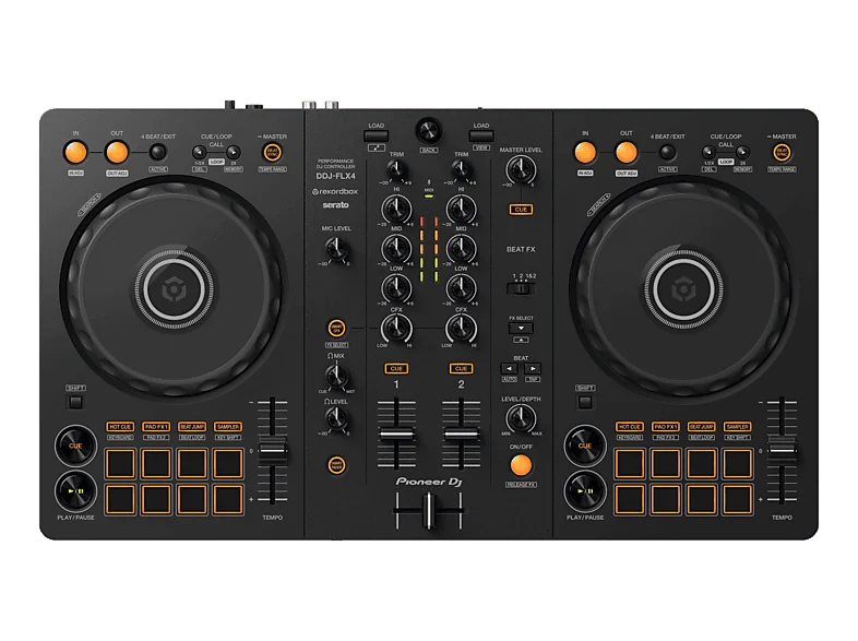 Controladora DJ - Pioneer DDJ-FLX4, 2 Canales, 20 Hz – kHz, Compatibilidad con Rekordbox y Serato, Negro