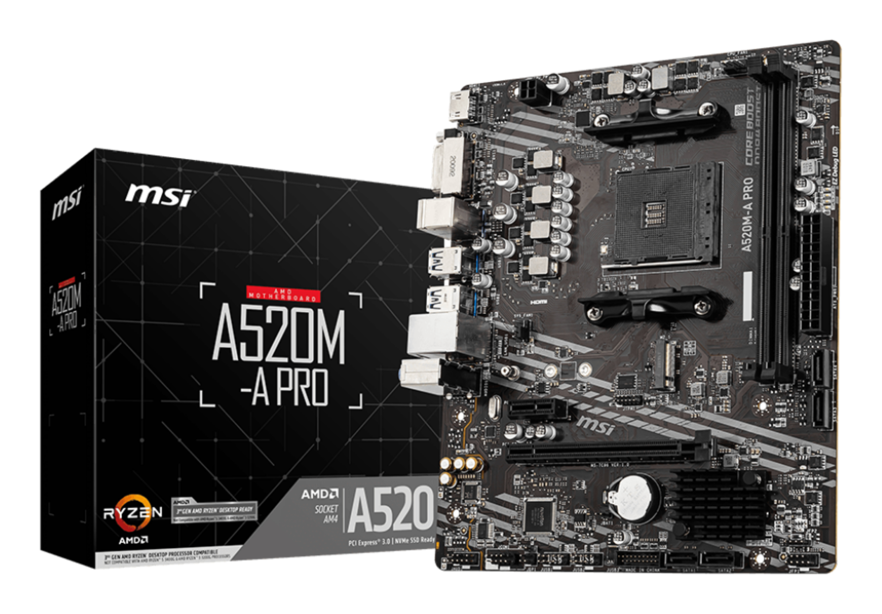 PLACA AMD RYZEN MSI A520M-A PRO AM4 DDR4 PCX MATX HDMI DVI