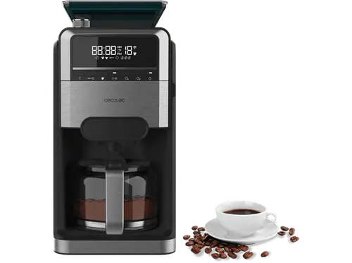 Cafetera de goteo - Cecotec Coffee 66 Grind & Brew, 1400 W, 1,5 L, 12 tazas, 7 niveles molienda, Programable, Negro