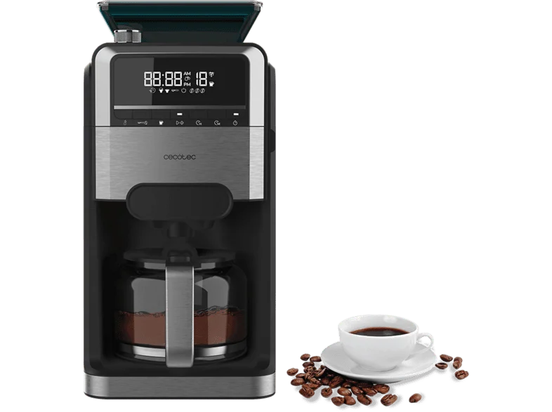 Cafetera de goteo - Cecotec Coffee 66 Grind & Brew, 1400 W, 1,5 L, 12 tazas, 7 niveles molienda, Programable, Negro
