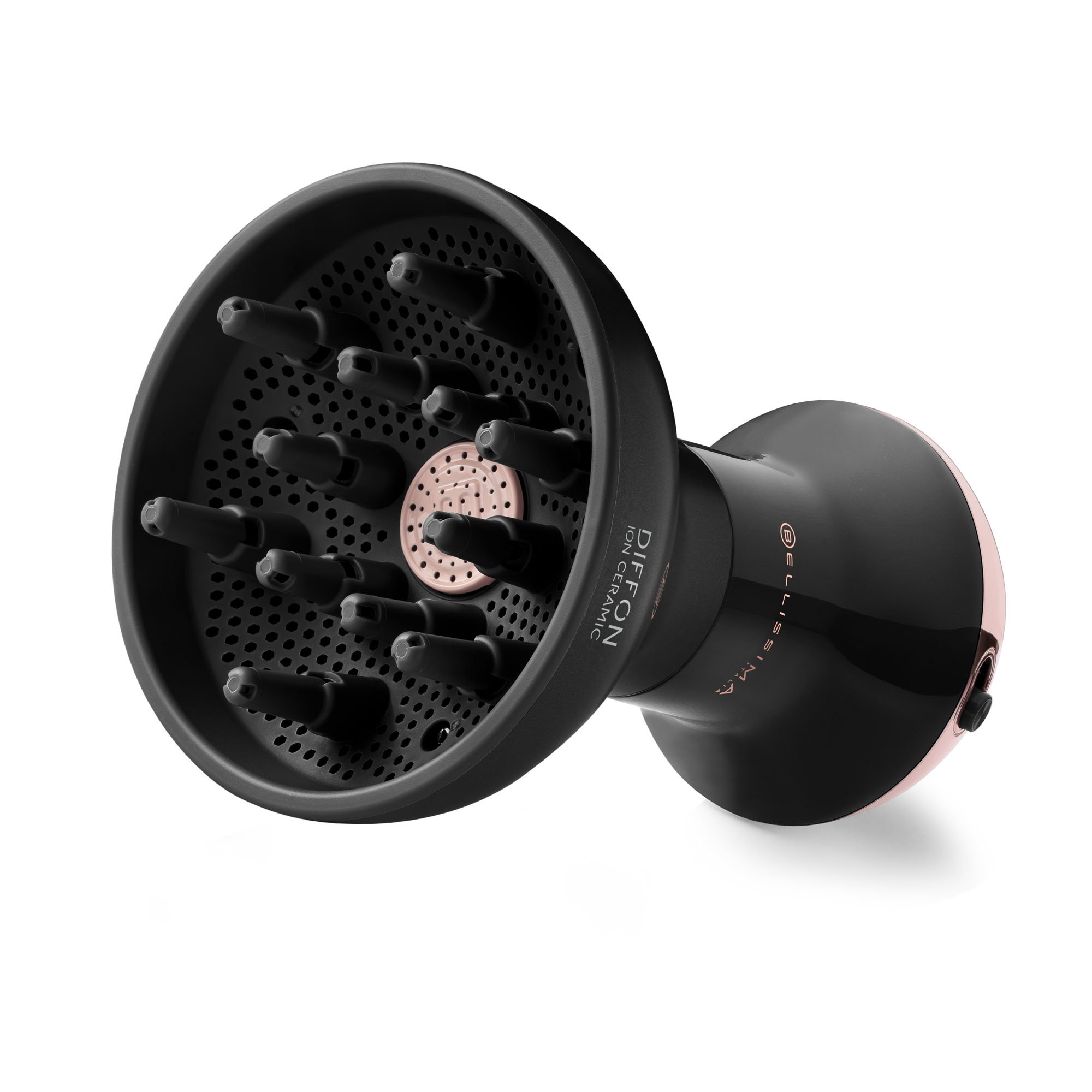 Secador - Bellissima Diffon Ion Ceramic, Difusor integrado, 700 W, 2 combinaciones aire/temperatura, Sistema Curls Booster, Negro