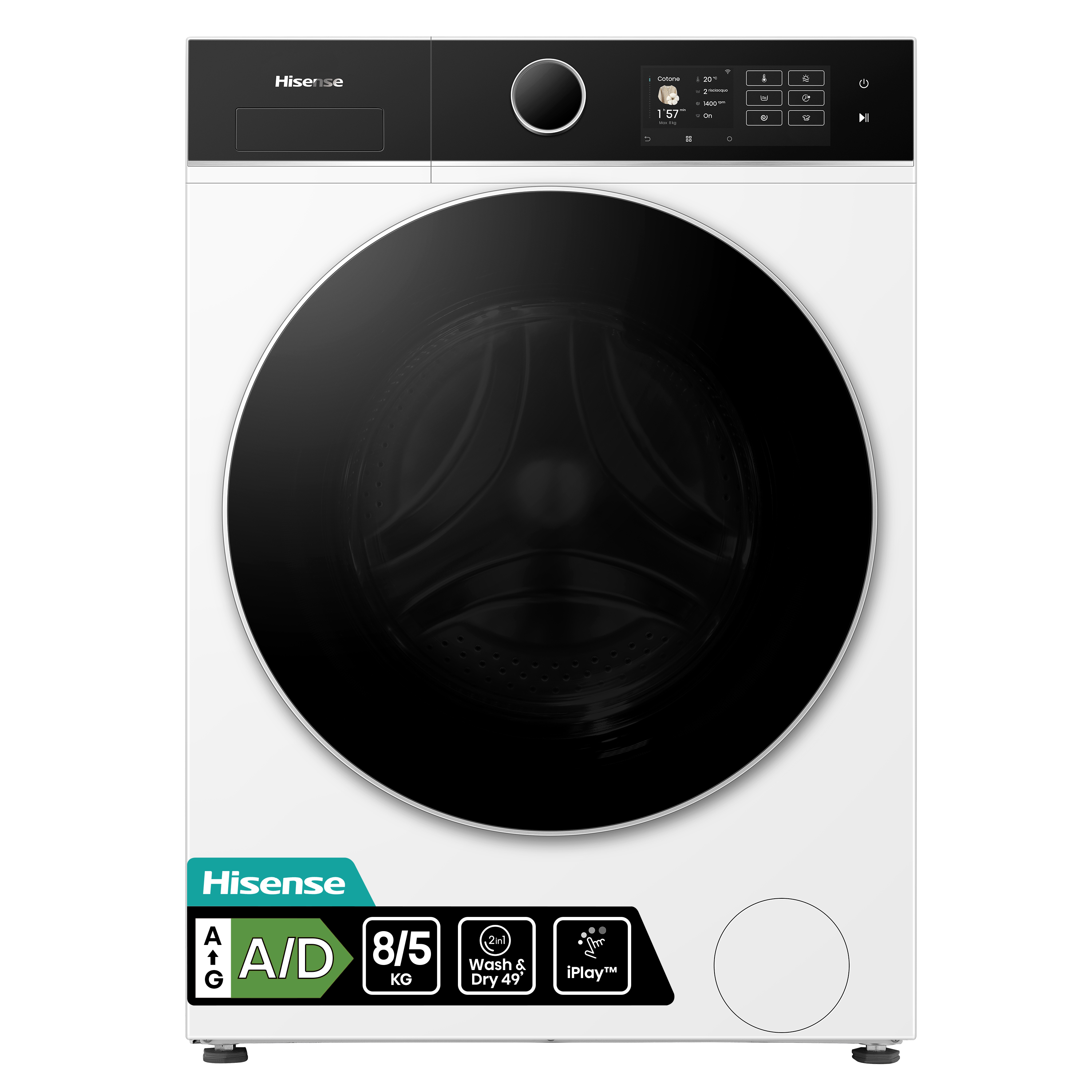 Hisense - Lavadora secadora Hisense 8 kg-1.400 rpm, Función Vapor - WD5I8043BWF.