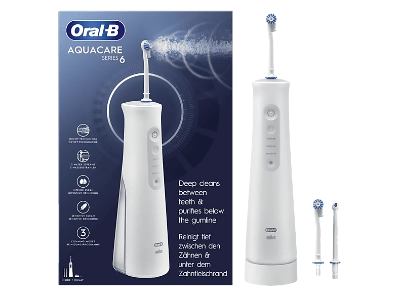 Irrigador - Oral-B Aquacare series 6 Pro-Expert, Tecnología Oxyjet, 3 Intensidades, tipos de chorro agua, Limpieza precisa