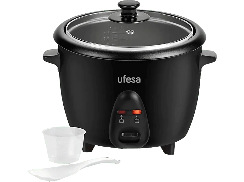 Arrocera - Ufesa AR4080 Basmati, 700 W, 1.8 l, Cubeta anti adherente extraíble, Función mantener caliente, Negro