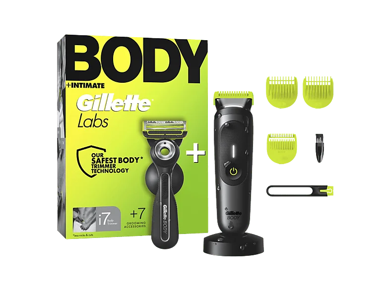 Afeitadora corporal - Gillette Labs i7 Body + Intimate, Tecnología Skinfirst, Luz LED, Wet&Dry, 3 peines, Pack con maquinilla GilletteLabs