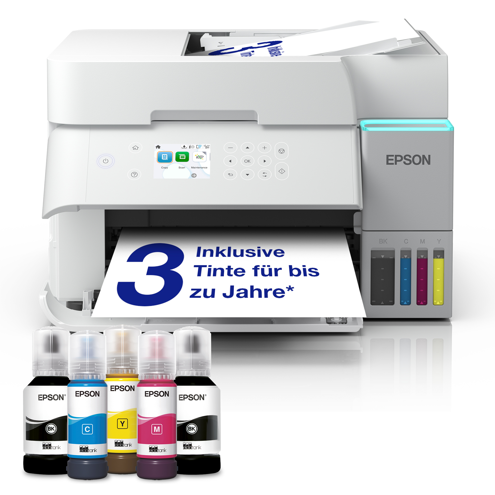 Impresora multifunción tinta - Epson EcoTank ET-3956, Inyección de Tinta, WiFi, Escáner y Copia, A4, Blanco