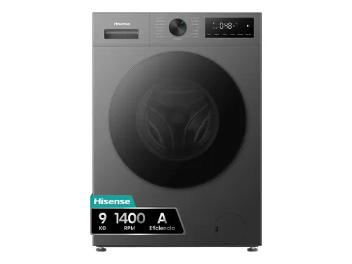 Lavadora carga frontal - Hisense WF1I9042BTP2, 9 kg, 1400 rpm, 15 programas, Tecnología Inverter, Función Vapor 99%, Inox, Gris
