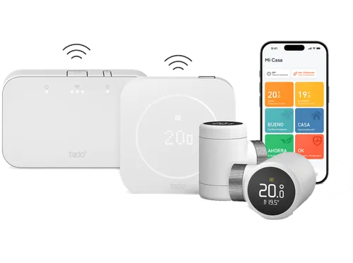 Termostato - tado X (2.ª generación): kit de inicio con 2 termostatos inteligentes para radiador, Inalámbrico, Control habitaciones múltiples, Blanco