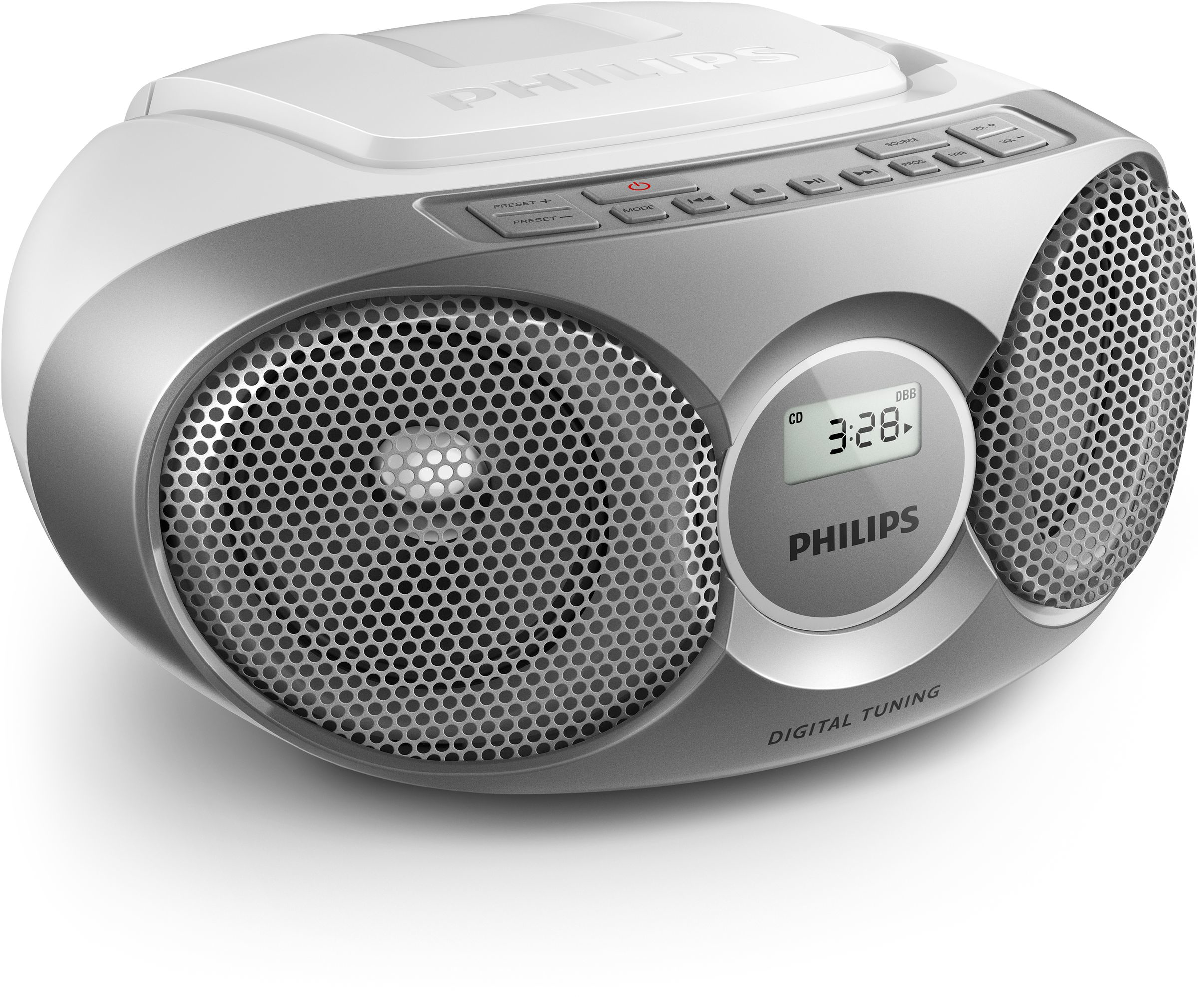 Reproductor CD - Philips AZ215S/12, Antena FM, Sintonizador digital, Plata