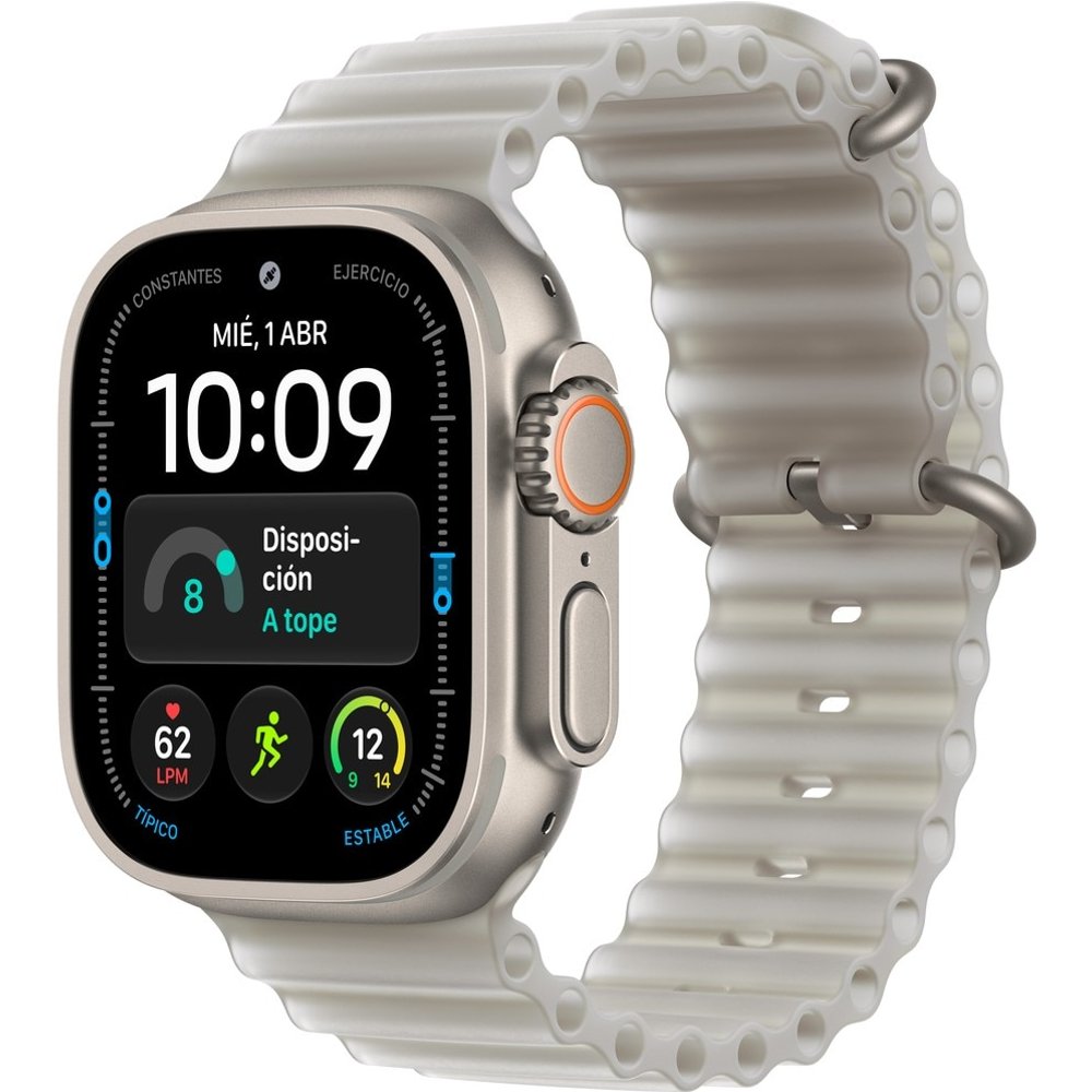 Apple Watch Ultra 4 (2026), GPS+CEL, 49mm, Caja de titanio Natural, Correa Ocean Band Gris traslúcido, Siri AI