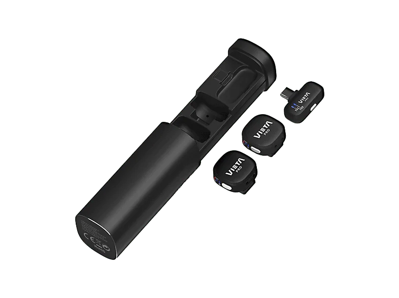 Micrófono - Vieta Pro Influencer 2, 20 Hz – KHz, Hasta 6h Autonomía, Inalámbrico, Función Mute, Alcance 25 m, Negro