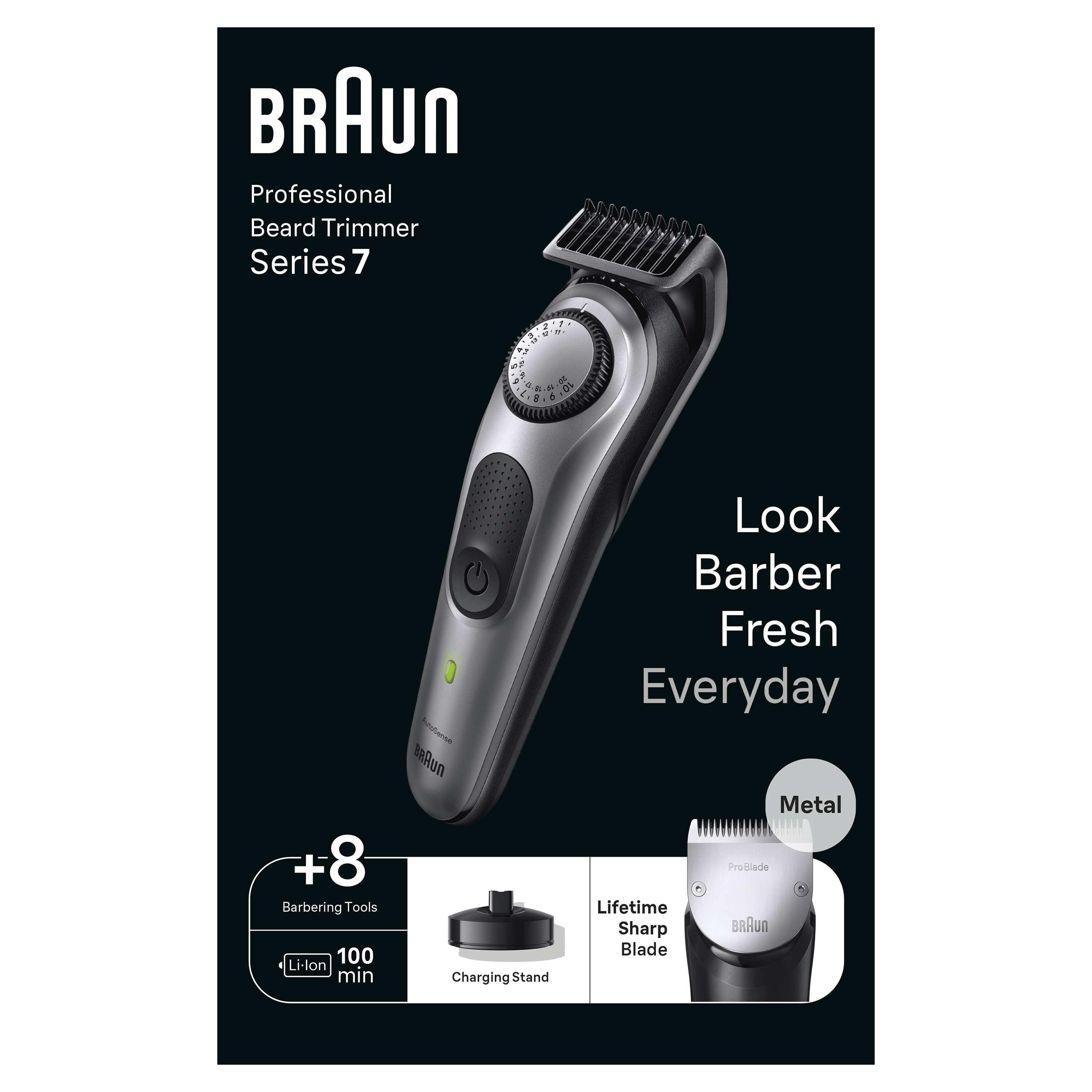 Recortadora de Barba Braun Series 7 BT7420 6 en 1 Negro/Gris