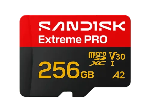 Tarjeta Micro SD - SANDISK Extreme Pro, 256 GB, Hasta 250 MB/s de lectura, 5K y 4K UHD, V30, A2, U3, UHD-I, Adaptador SD, Negro