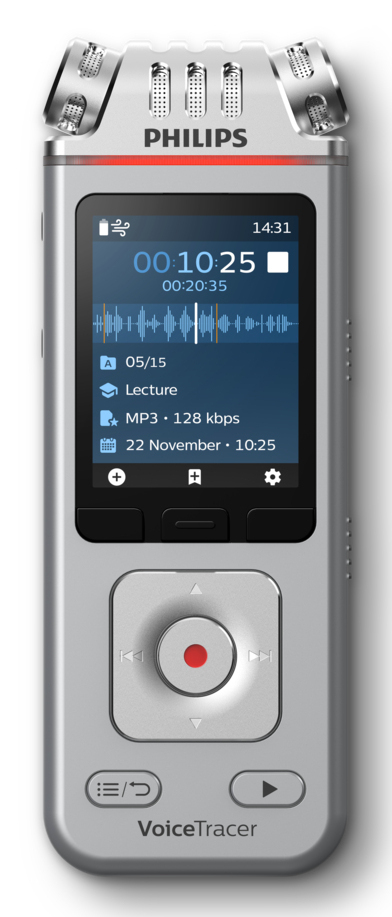 Grabadora de voz - Philips DVT4115, 8 GB, 36h Grabación, 3 Micrófonos, Plata