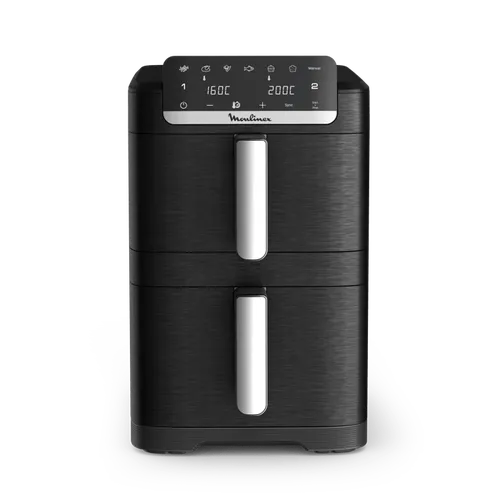 Moulinex Dual Easy Fry Stack, Freidora de aire doble cesta vertical, 10 Litros, 7 Programas Automáticos, Compacta, 40 % Ahorro Espacio, Negro