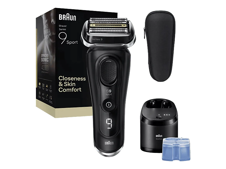 Afeitadora - Braun eléctrica Series 9 Sport CC, Centro de carga y limpieza SmartCare, Wet&Dry, Autonomía 60 min, Negra