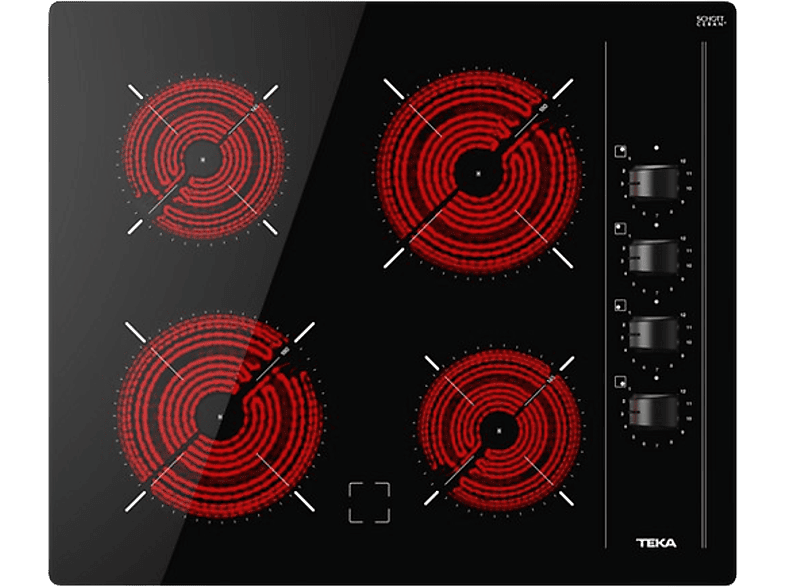 Placa vitrocerámica - Teka TBC 64000 XFL, 4 zonas, Zona grande 18 cm, 60 Negro