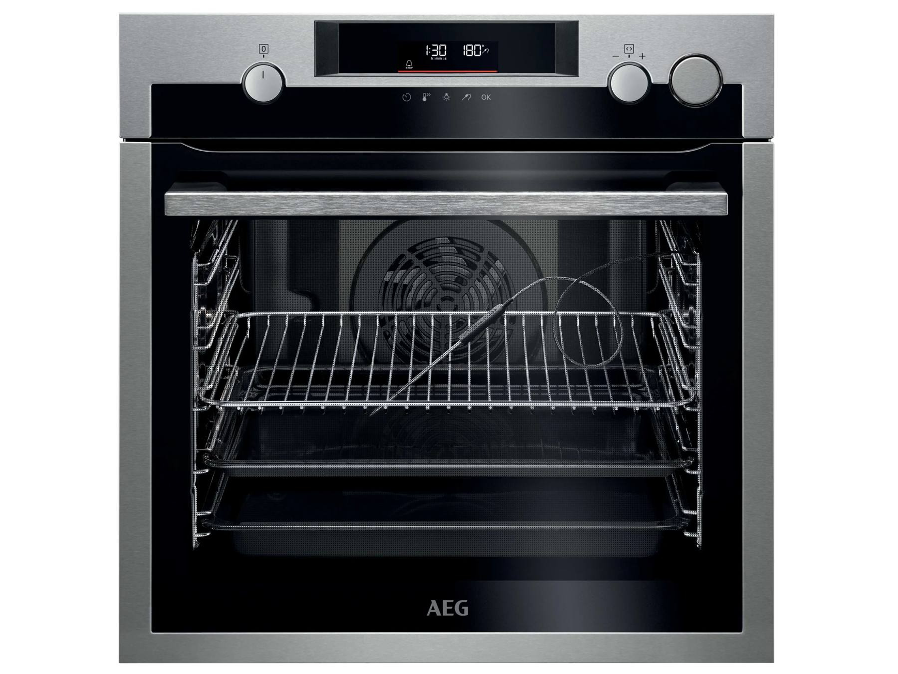 Horno a vapor - AEG BSE572360M, Multifunción, Pirolítico, 72 l, Sonda térmica, 60 cm, Inox