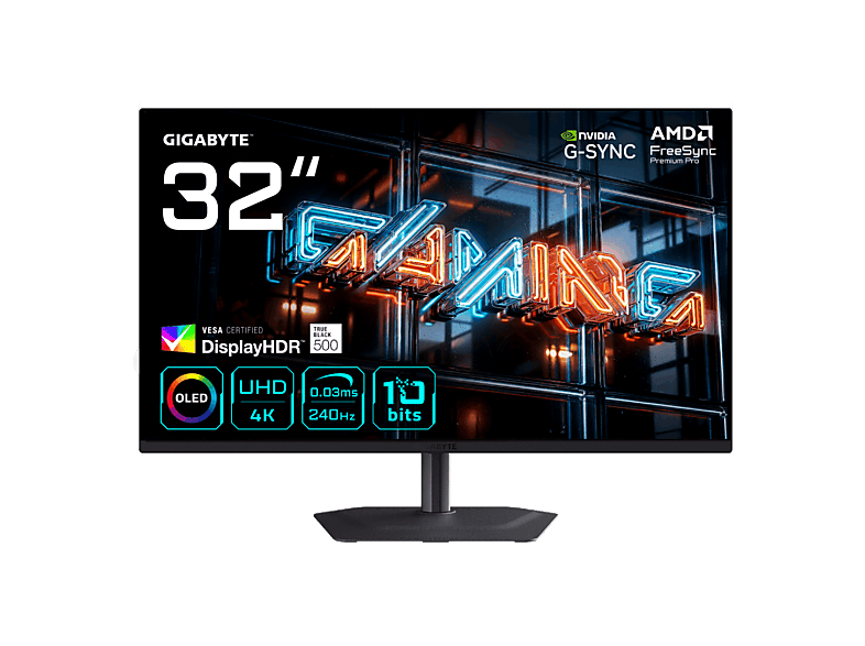 MONITOR GIGABYTE 32" MO32U24,3840X2160 (QD-OLED),0.18PP,1.5M:1,0.03MS,240HZ,2HDMI+1DP+3USB3.2+USB TYPE C,ALTAVOCES