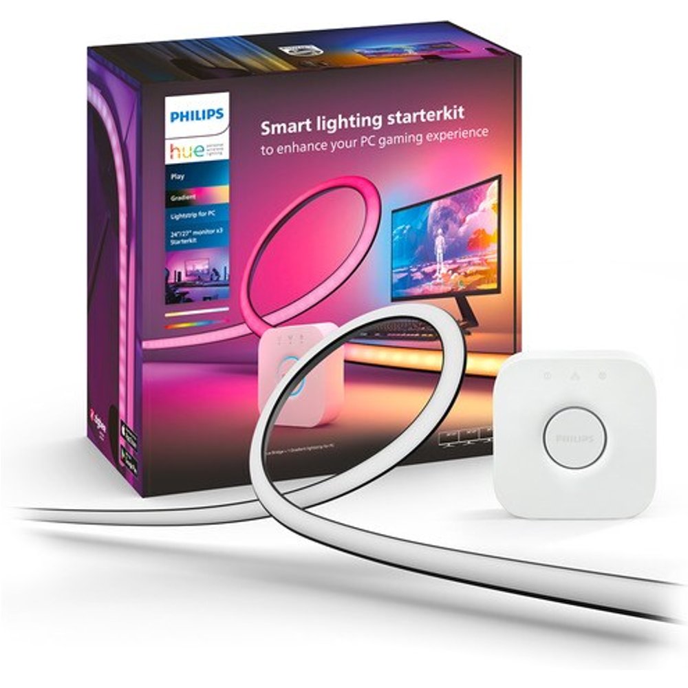Philips - Kit de inicio 3 Tiras de luces Philips Hue Play Gradient para PC - 24-27" + Hue Bridge.