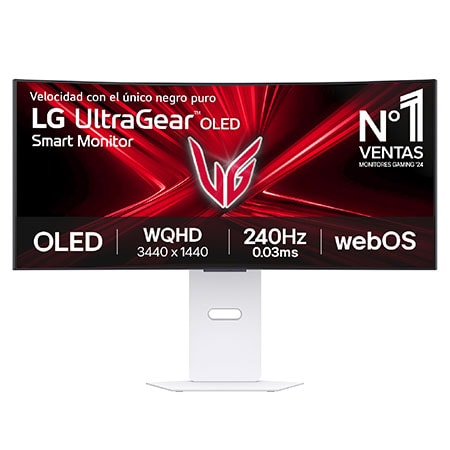 Monitor Gaming Smart OLED LG UltraGear, 34", webOS 24, OLED WQHD (3440x1440), 240Hz, 0,03 ms, 21:9, Curvo 800R - 34GX90SAX-W.OBSPTO