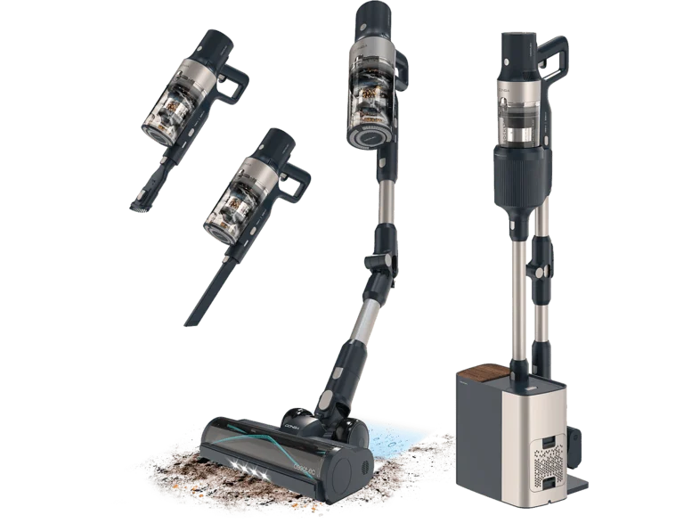 Aspirador escoba - Cecotec Conga Rockstar 5500 Hurricane Station Flex Max, 700W, 30 kPa, Hasta 90 min, Tubo flexible, HairLess Brush, Luz LED, Gris