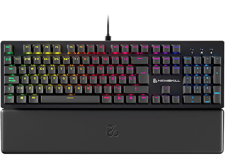 Teclado gaming - NEWSKILL Serike V2, Por Cable, Iluminación RGB, Con reposabrazos, Negro