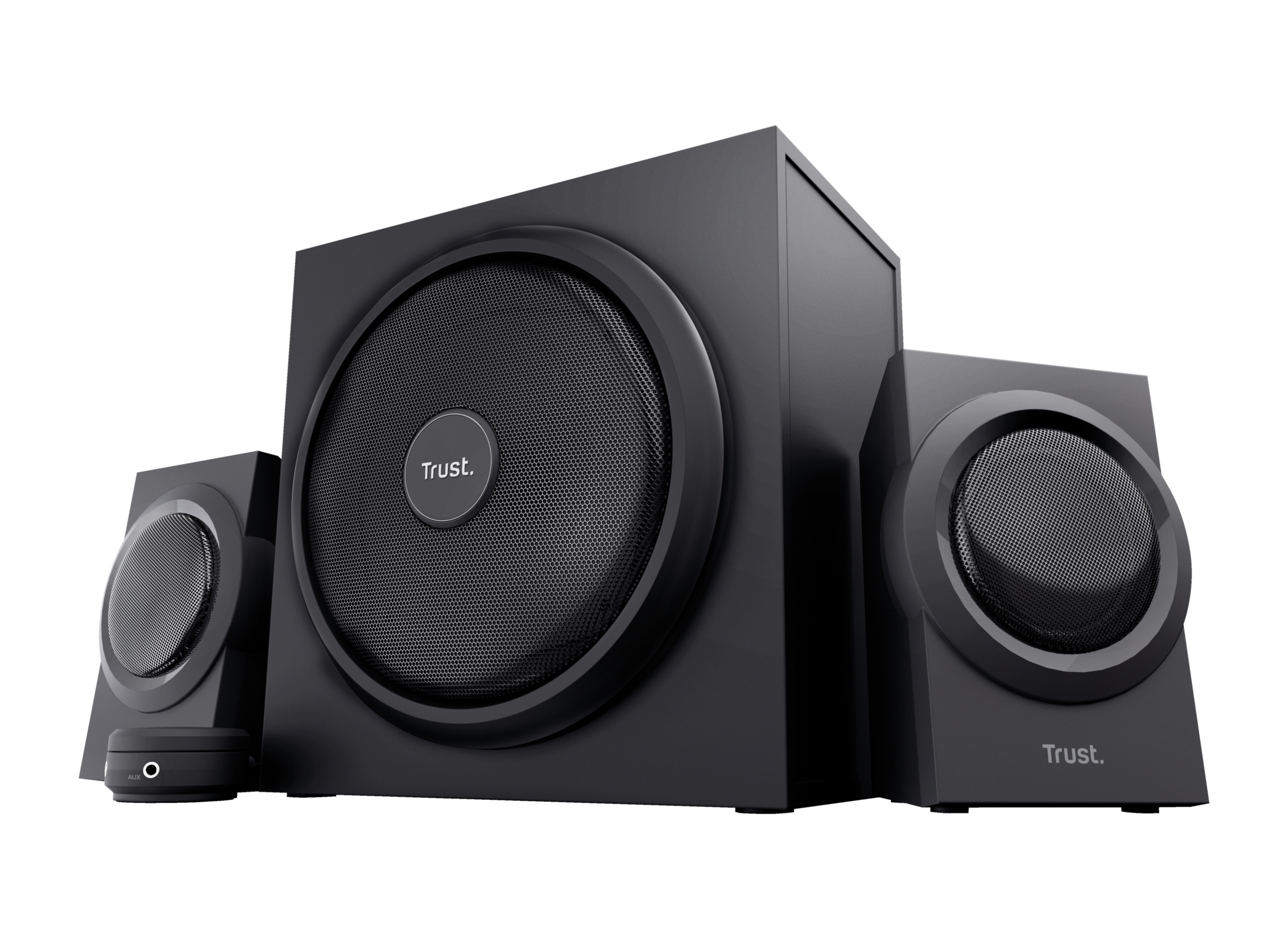 ALTAVOCES TRUST 2.1 YURI - 60W RMS (120W MAX) - CONTROL DE VOLUMEN- CONEXION AURICULARES- ENTRADA DE LINEA- COLOR NEGRO 23696