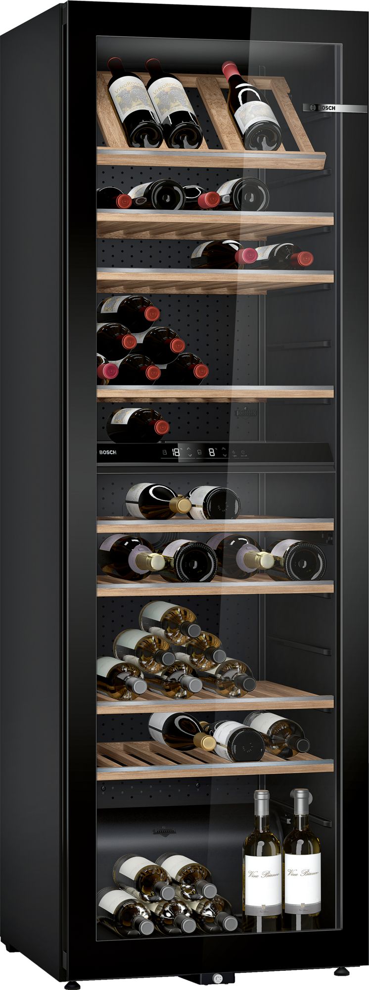 Vinoteca - Bosch KWK36ABGA, Frío dinámico, Doble zona, Capacidad 199 botellas, Negro