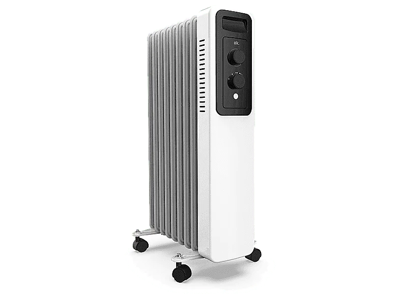 Radiador de aceite - ok. ORO 200921 ES, 2000 W, 3 Potencias, 20 m², 9 elementos, 120x500, Ruedas incluidas, Blanco