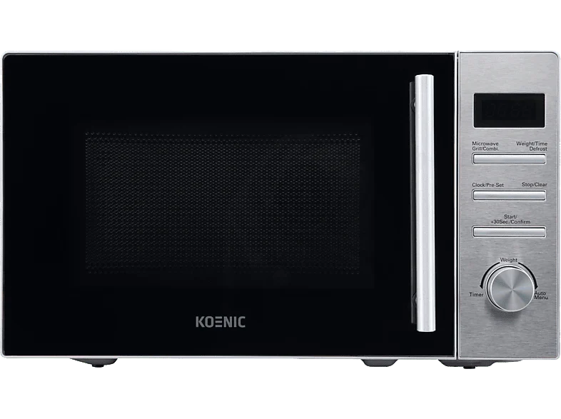 Microondas con grill - KOENIC KMWG 2024 IN, 800 W, 5 Potencias, 8 Programas Automáticos, 20l, Acero inoxidable