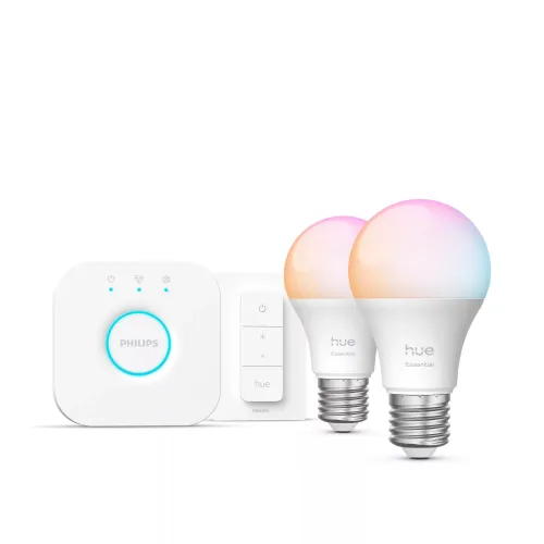Philips Hue White & Color Ambiance Starter Kit Essential: 2 Bombillas Inteligentes E27 (806 Lm) + Regulador De Intensidad