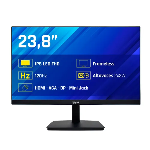 IGGUAL Monitor 24" 120Hz 1ms MM Mini PC Teseracto 23.8" LED IPS Full HD HDMI VGA Altavoces