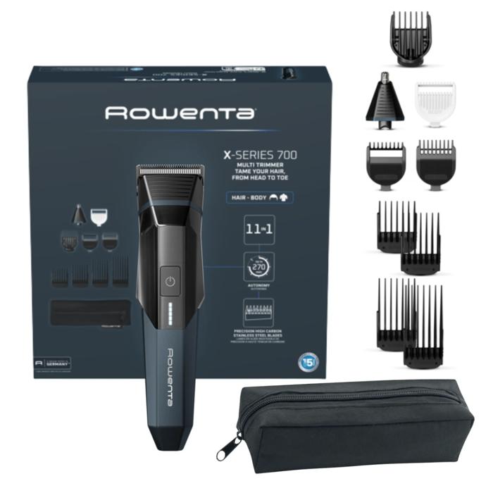 Cortapelos - Rowenta TN9610, Recortadora 11 en 1, Autonomía de 270 min, Cuchillas acero inox, 7500 RMP, Gran precisión, Multiples accesorios, Negro