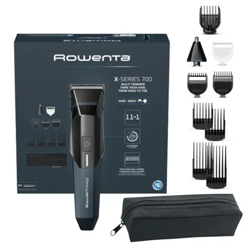 Cortapelos - Rowenta TN9610, Recortadora 11 en 1, Autonomía de 270 min, Cuchillas acero inox, 7500 RMP, Gran precisión, Multiples accesorios, Negro
