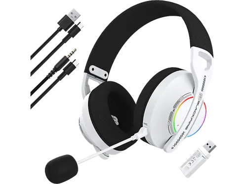 Auriculares gaming - Ardistel BLACKFIRE® BFX-W100 PRO, 3 modos de conexión: Bluetooth, Wireless Dongle 2.4G y Cable, Micrófono, Blanco