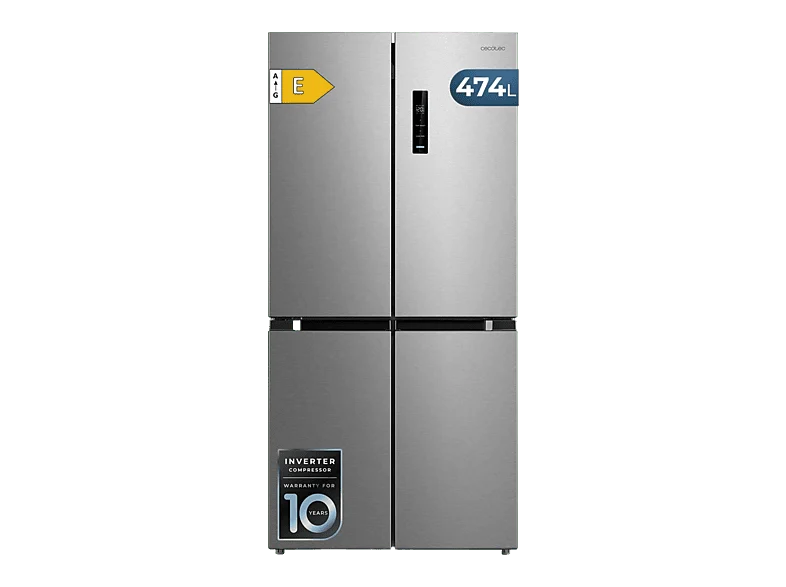 Frigorífico americano - Cecotec Bolero CoolMarket 4D 474 Inox E, T474 L, Total NoFrost, Fresh Flex, Compresor Inverter, Ultrasilencioso 35 dB,