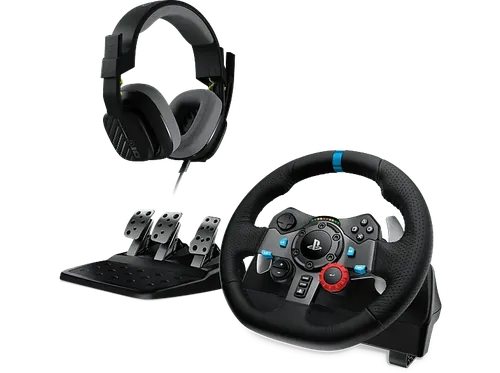 Volante - Logitech G G29 + Auriculares gaming ASTRO A10, PlayStation 5 y 4/PC, Micrófono volteable, Control de volumen, Force Feedback, Negro Blanco