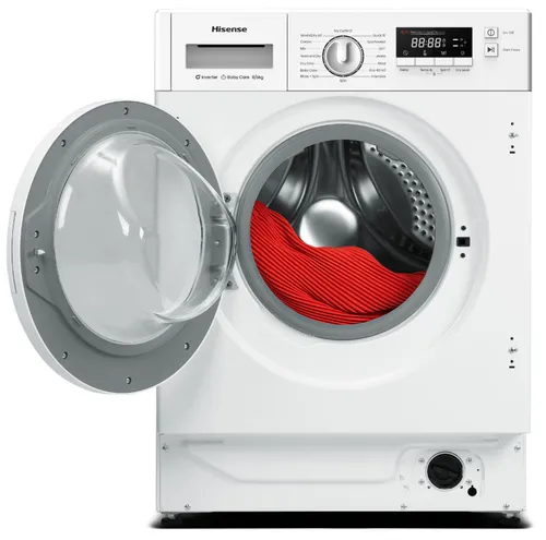 Lavadora secadora integrable - Hisense WD3M841BWIES , 8 kg /6 kg, 19 programas, Lavado Secado 1h, Inverter, Sin Panelar