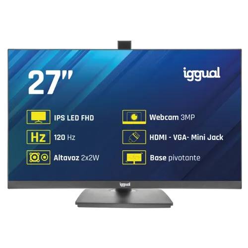 IGGUAL Monitor 27" IPS FHD 120Hz VGA HDMI webcam 27" LED IPS Full HD HDMI VGA Altavoces