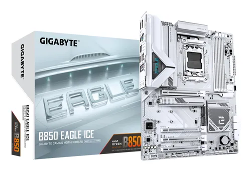 GIGABYTE AMD B850 EAGLE ICE Placa Base – Procesadores AMD Ryzen serie 9000, VRM digital de 8+2+2 fases, hasta 8200 MHz DDR5 (O.C), 1 x M.2 PCIe