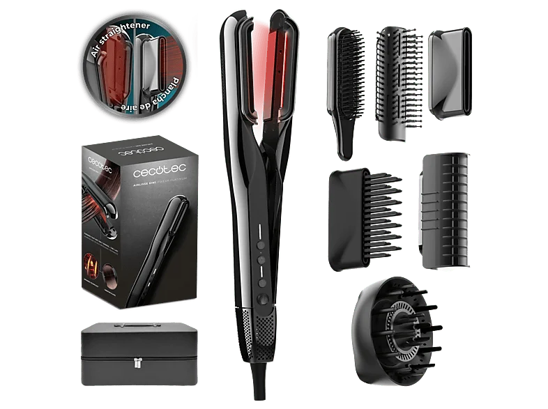 Secador - Cecotec AirLisse 6in1 iTwerk Platinum, Infrarrojos, Placas vibratorias, Función plasma, 3 modos, 6 accesorios, Platinum