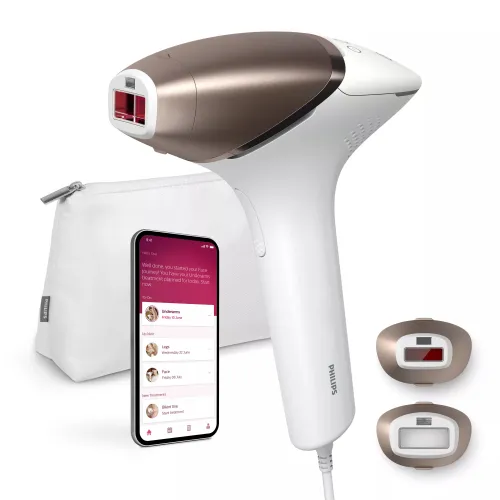 Depiladora IPL - Philips Lumea S8000 BRI945/00, Luz Pulsada en Casa, Con app, Uso con cable, 2 Cabezales, Sensor de Piel Inteligente